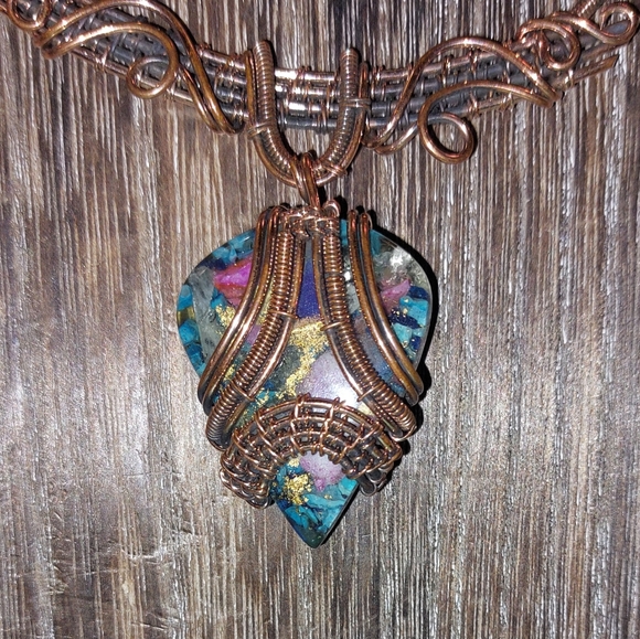 Oyster Turquoise Wire Wrapped Necklace - Picture 3 of 6